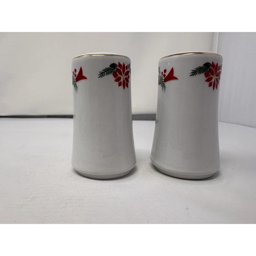 Vintage Elegant Christmas Poinsettia & Ribbons Ceramic Salt & Pepper Shakers